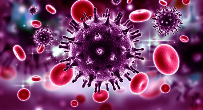 3d,Rendered,Hiv,Virus,In,Blood,Stream,In,Color,Background