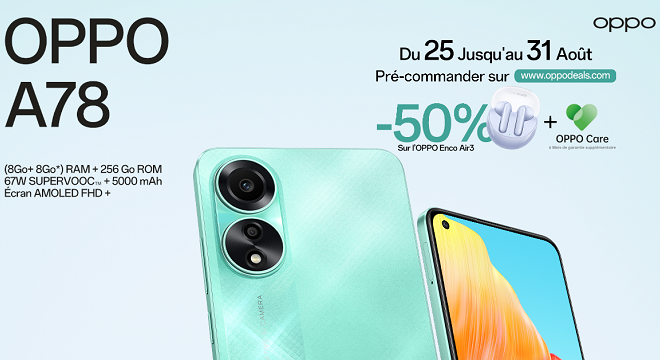 Le nouveau smartphone OPPO A78 bientôt en Tunisie : Une offre spéciale pour toute commande, avant fin août