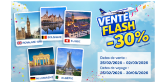 Nouvelair lance une « Vente Flash » offrant une réduction de 30% vers le Royaume-Uni, la Belgique, la Suisse, l’Allemagne et l’Algérie