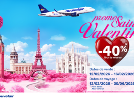 Offre Saint-Valentin : 40 % de réduction sur vos vols nouvelair
