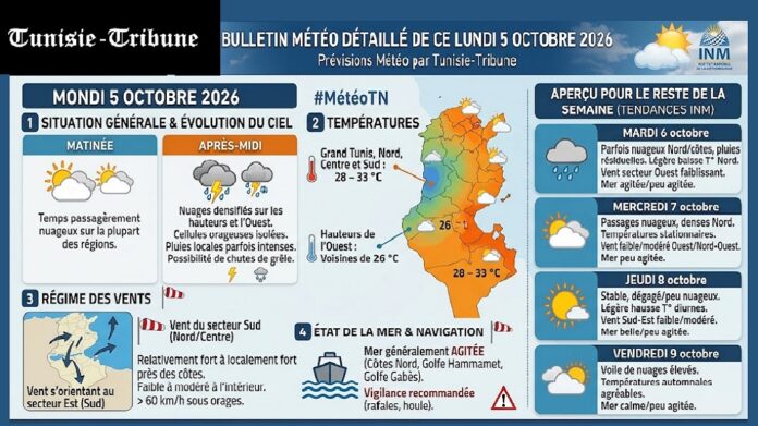 Prévisions Météo détaillées de ce lundi 5 Octobre 2026,avec aperçu du reste de la semaine